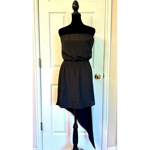 BCBGeneration Asymmetrical Hem Strapless Draped Bodice Feminine Black Dress M - Picture 2 of 9